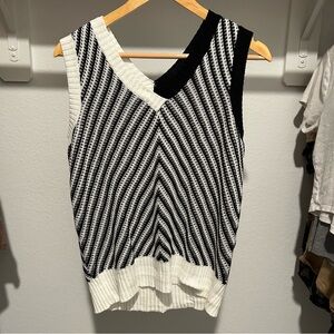 Black and White Striped Sleeveless Sweater
